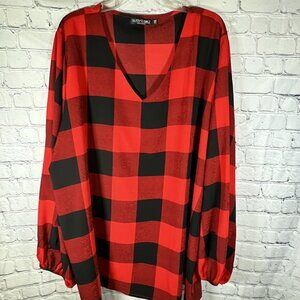 Glitzy Girl Buffalo Plaid V Neck Top
